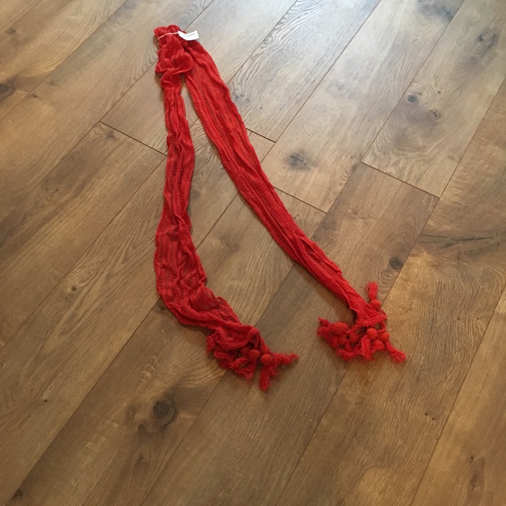J.CREW Skinny Knit PomPom Trim Scarf NWT